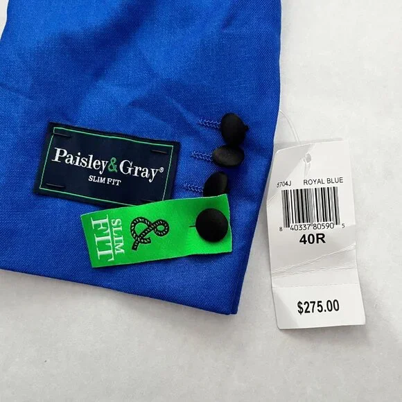 Paisley & Gray Slim Fit Royal Blue Blazer With Black Lapel & Floral Lining Size - Picture 2 of 6